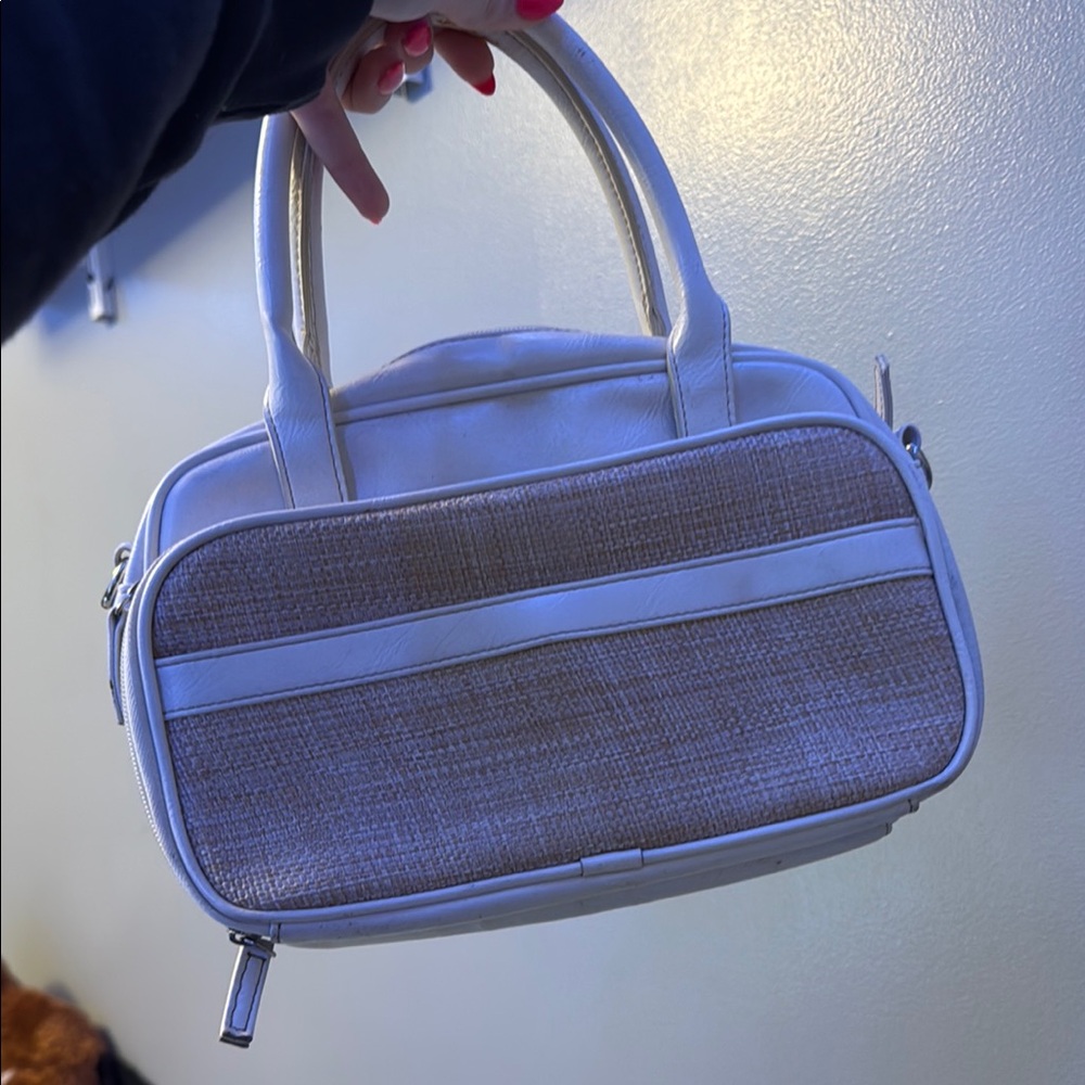 Elegant White and Tan Women's Handbag